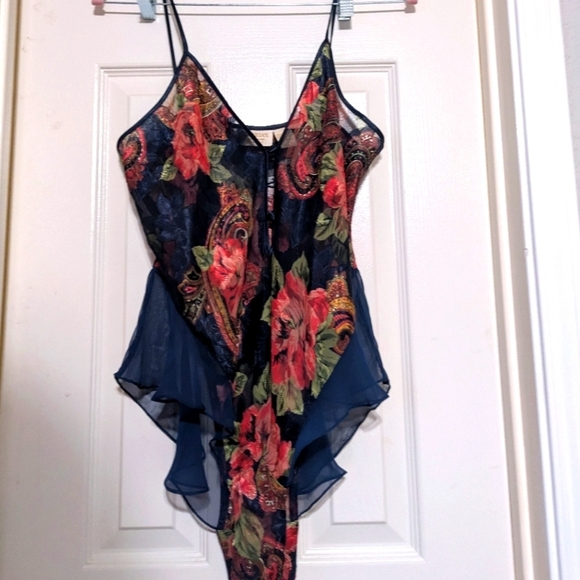 Vintage 90s Y2K Deadstock Victoria’s Secret Blue Floral Sheer Teddy – Size Small - Picture 1 of 6
